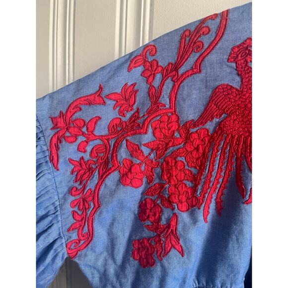 HEMANT & NANDITA embroidered boho blouse blue/red size small - Picture 5 of 10